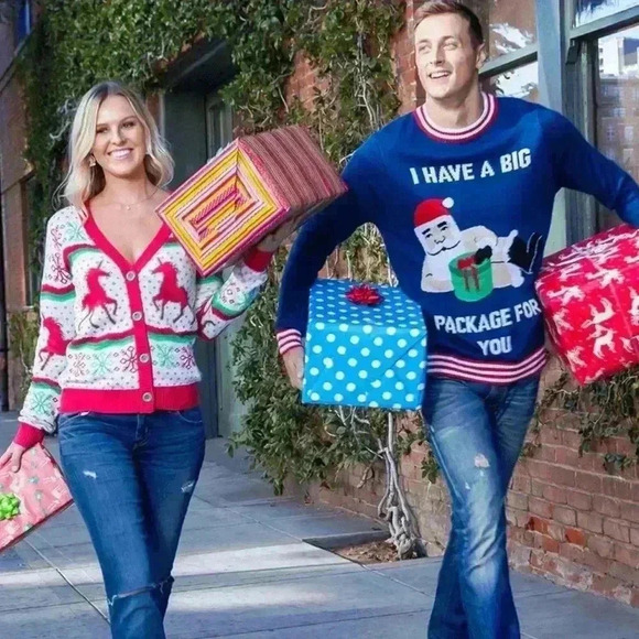 TIPSY ELVES MEN'S BIG PACKAGE UGLY CHRISTMAS SWEATER SIZE Medium - Picture 3 of 9